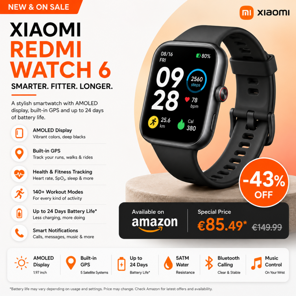 Xiaomi Redmi Watch 6: A Feature-Packed Smartwatch With Long Battery Life